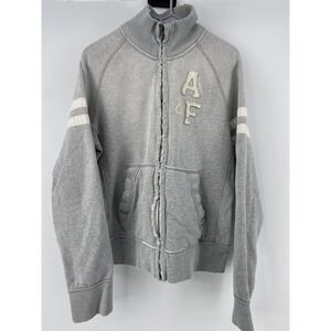 Y2K Abercrombie & Fitch Sweatshirt Mens Medium Gray Zip Muscle Varsity Logo 28